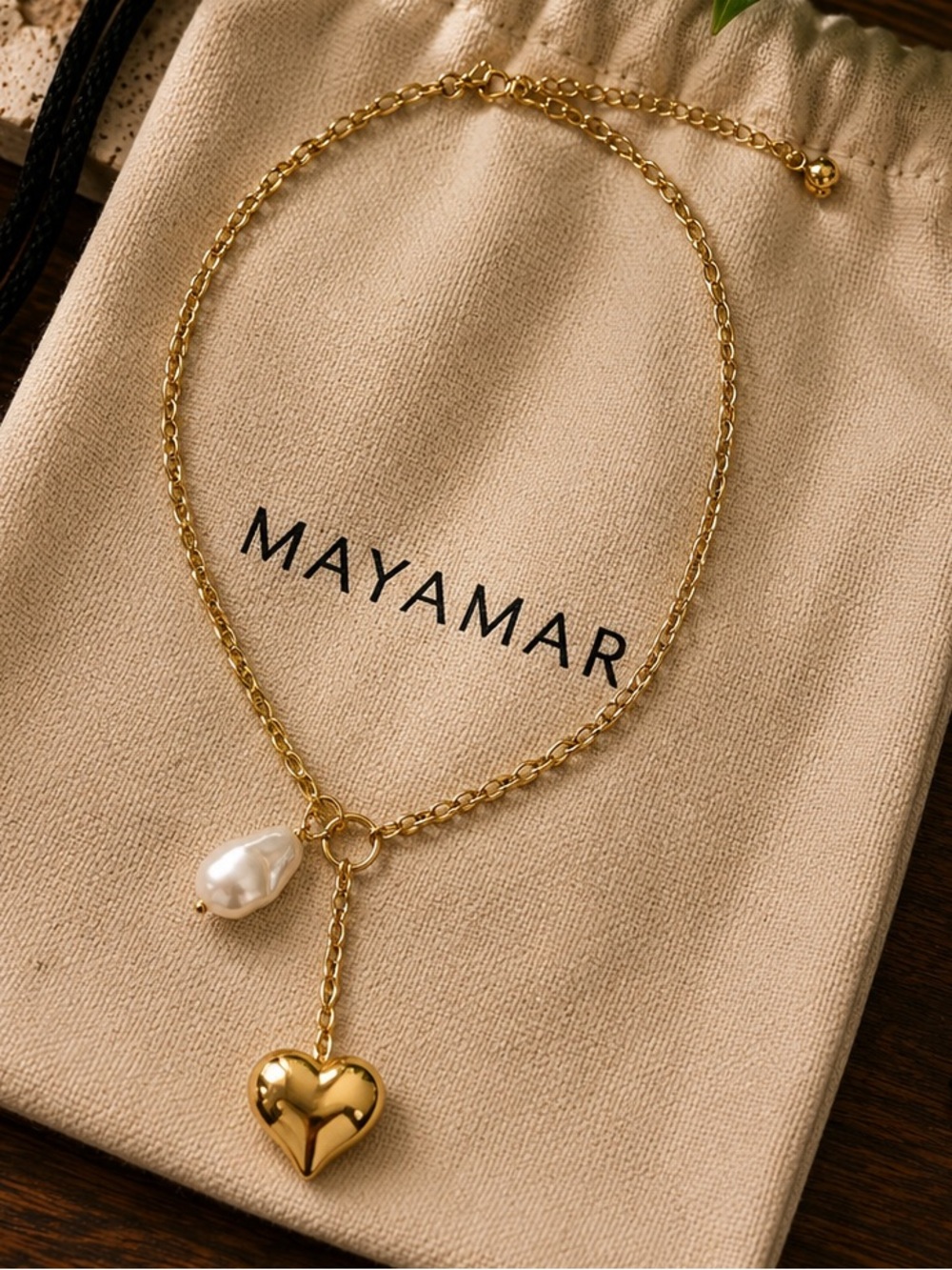 New mayamar Gold Heart & Pearl Drop Necklace -